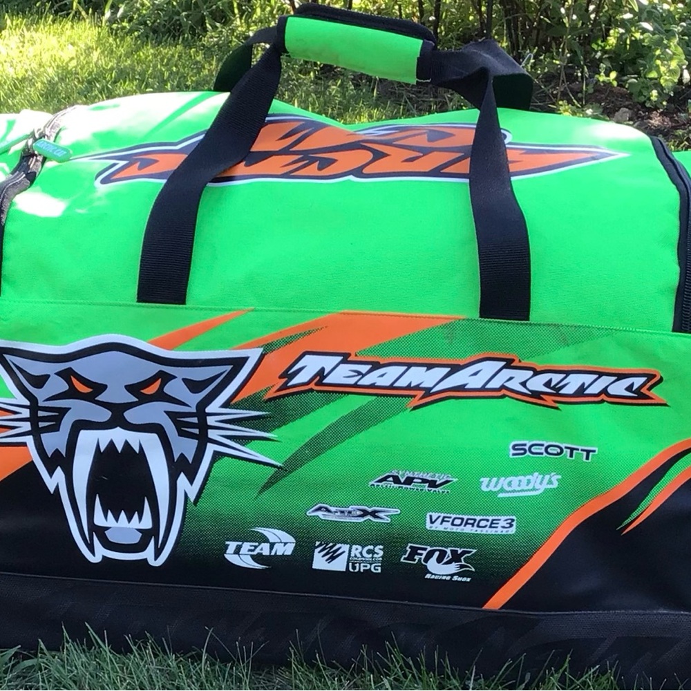 Team Arctic Green and Orange Travel Duffel Bag w/Wheels and Handles